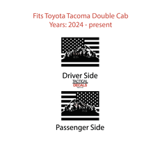 Load image into Gallery viewer, USA Flag With Wildlife Scene Decals for 2024+ Toyota Tacoma Rear Door Windows - Matte Black
