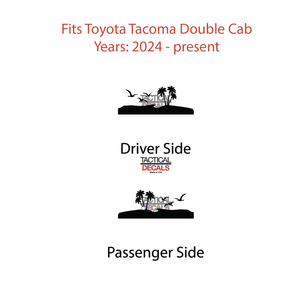 Beach Scene Decals for 2024+ Toyota Tacoma Rear Door Windows - Matte Black