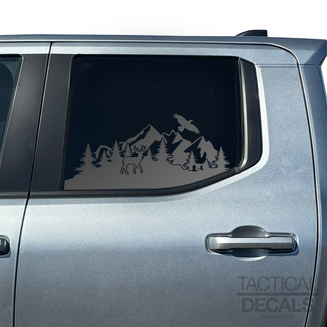 Outdoor Wildlife Scene Decals for 2024+ Toyota Tacoma Rear Door Windows - Matte Black