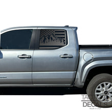 Load image into Gallery viewer, USA Flag with Outdoor Mountain Scene Decals for 2024+ Toyota Tacoma Rear Door Windows - Matte Black
