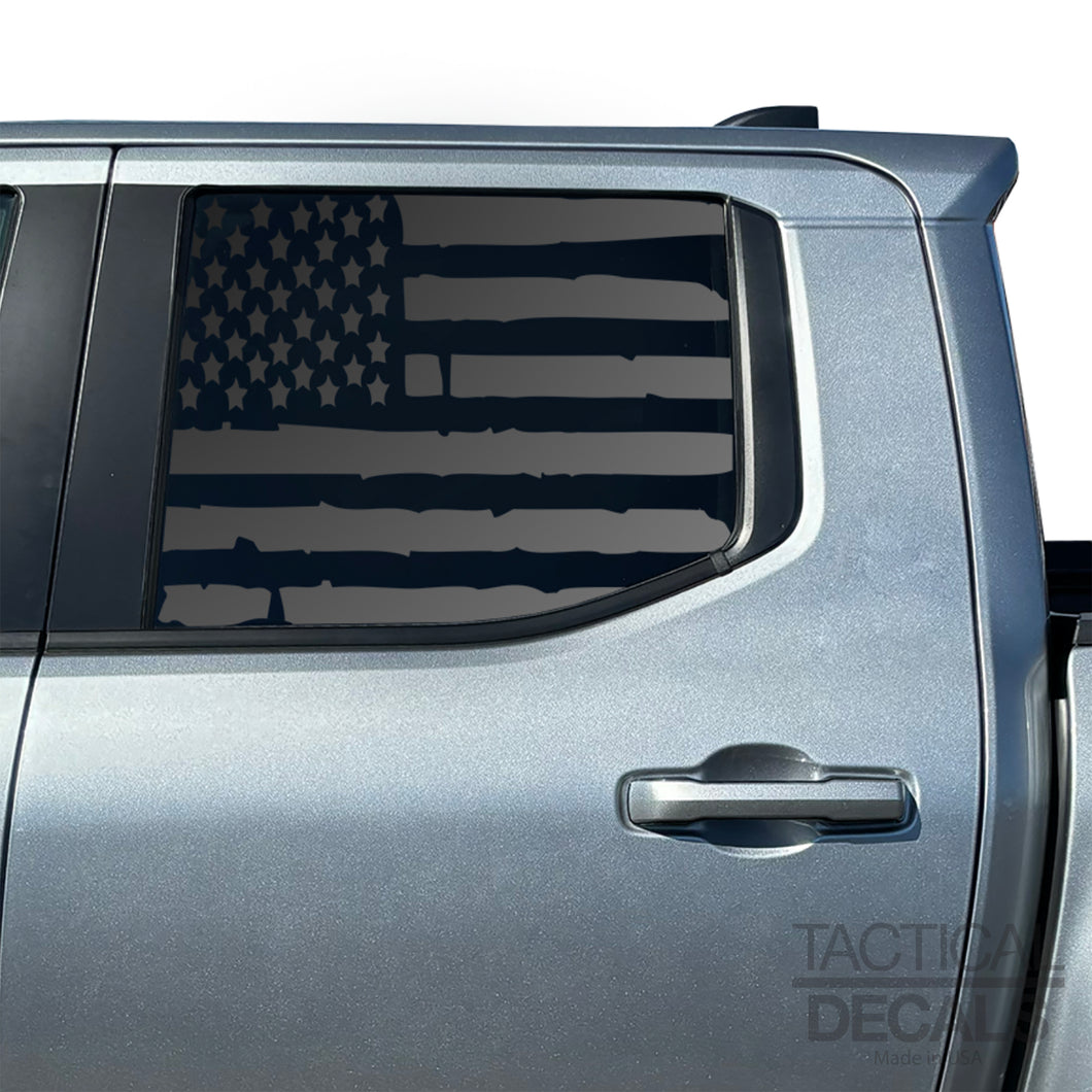 Distressed USA Flag Decal for 2024+ Toyota Tacoma Rear Door Windows - Matte Black