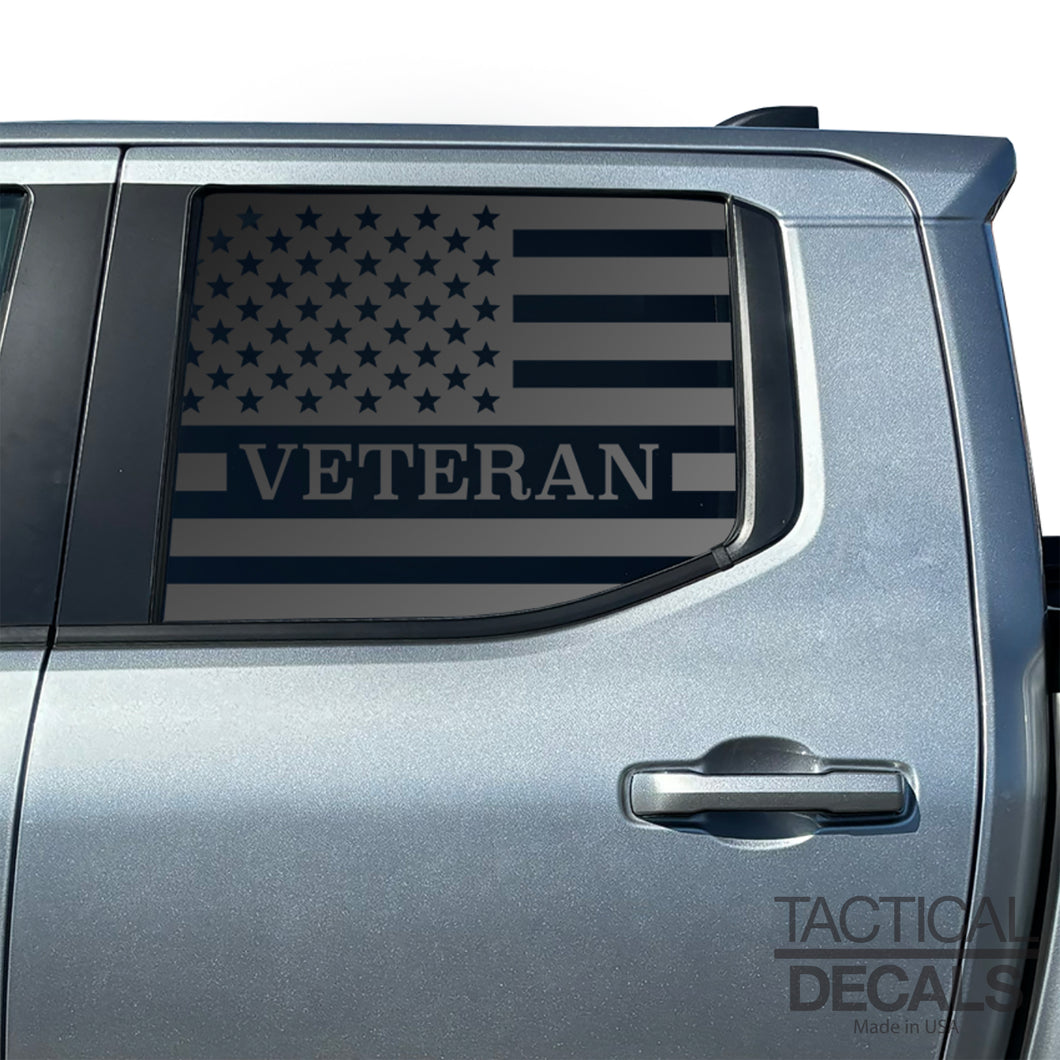 Veteran - USA Flag Decal for 2024+ Toyota Tacoma Rear Door Windows - Matte Black