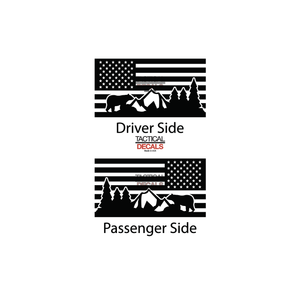 USA Flag w/ Mountain Scene and Bear Decals Fits 1999-2004 Jeep Grand Cherokee - Matte Black