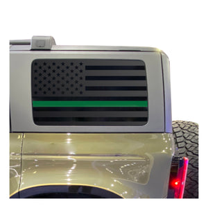 USA Flag with Green Line Decal for 2021 - 2024 Ford Bronco 4-Door Windows - Matte Black