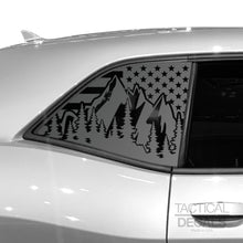 Load image into Gallery viewer, Tactical Decals USA Flag w/ Mountain Scene Decal for 2008 - 2020 Dodge Challenger Windows - Matte Black
