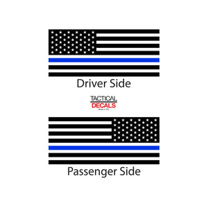 Tactical Decals USA Flag w/ Thin Blue Line Decal for 2007-2020 2-Door Jeep Wrangler Hardtop Windows - Matte Black Police support