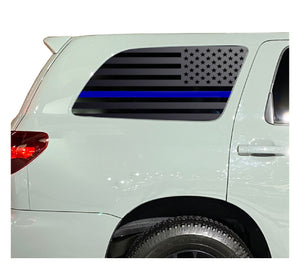 USA Flag w/ Blue Line Decal for 2008 - 2022 Toyota Sequoia Rear Windows - Matte Black