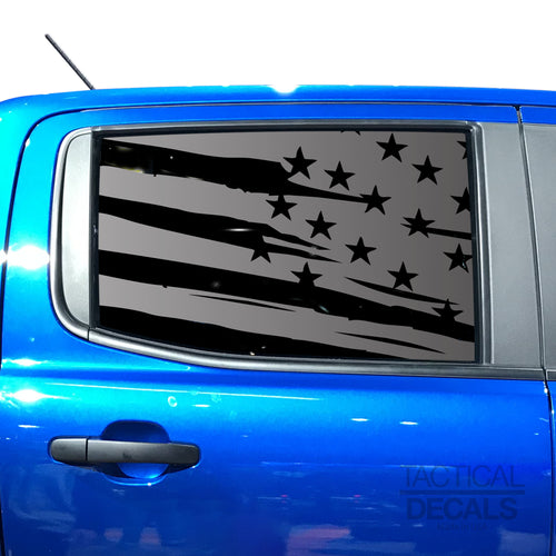 Tactical Decals Distressed USA Flag Decal for 2020 Ford Ranger Rear door Windows - Matte Black V2